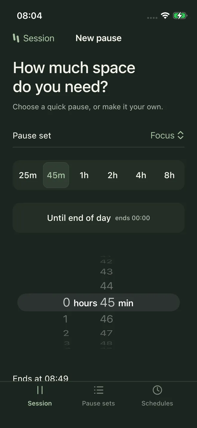 iPhone session duration picker